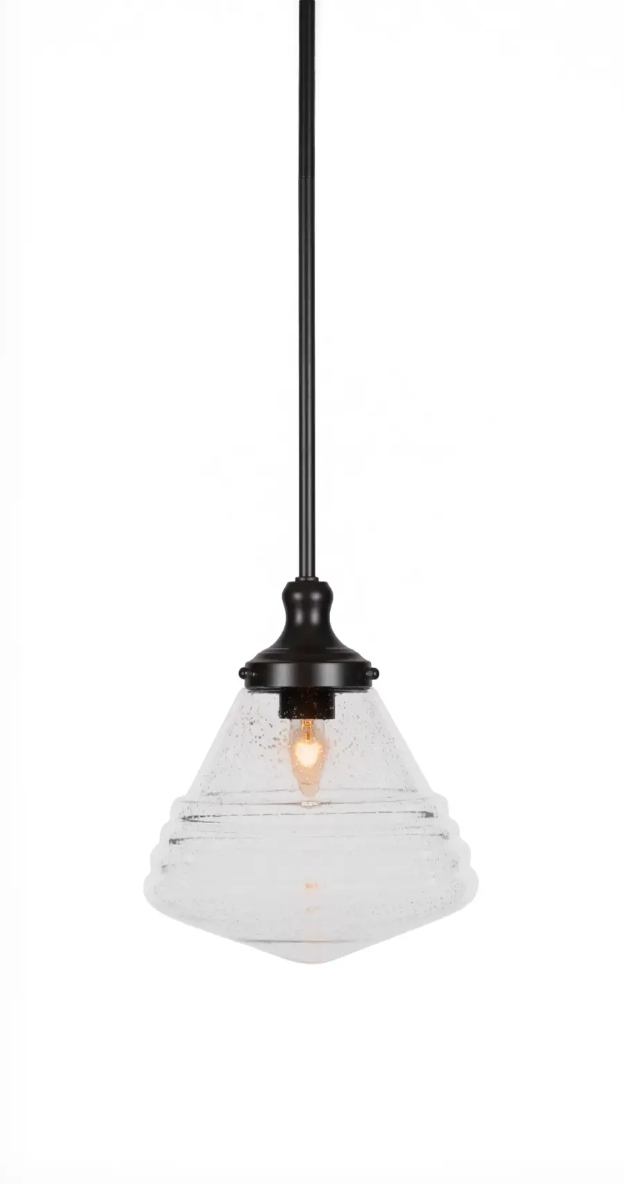 Juno One Light Pendant in Matte Black with Clear Bubble Glass
