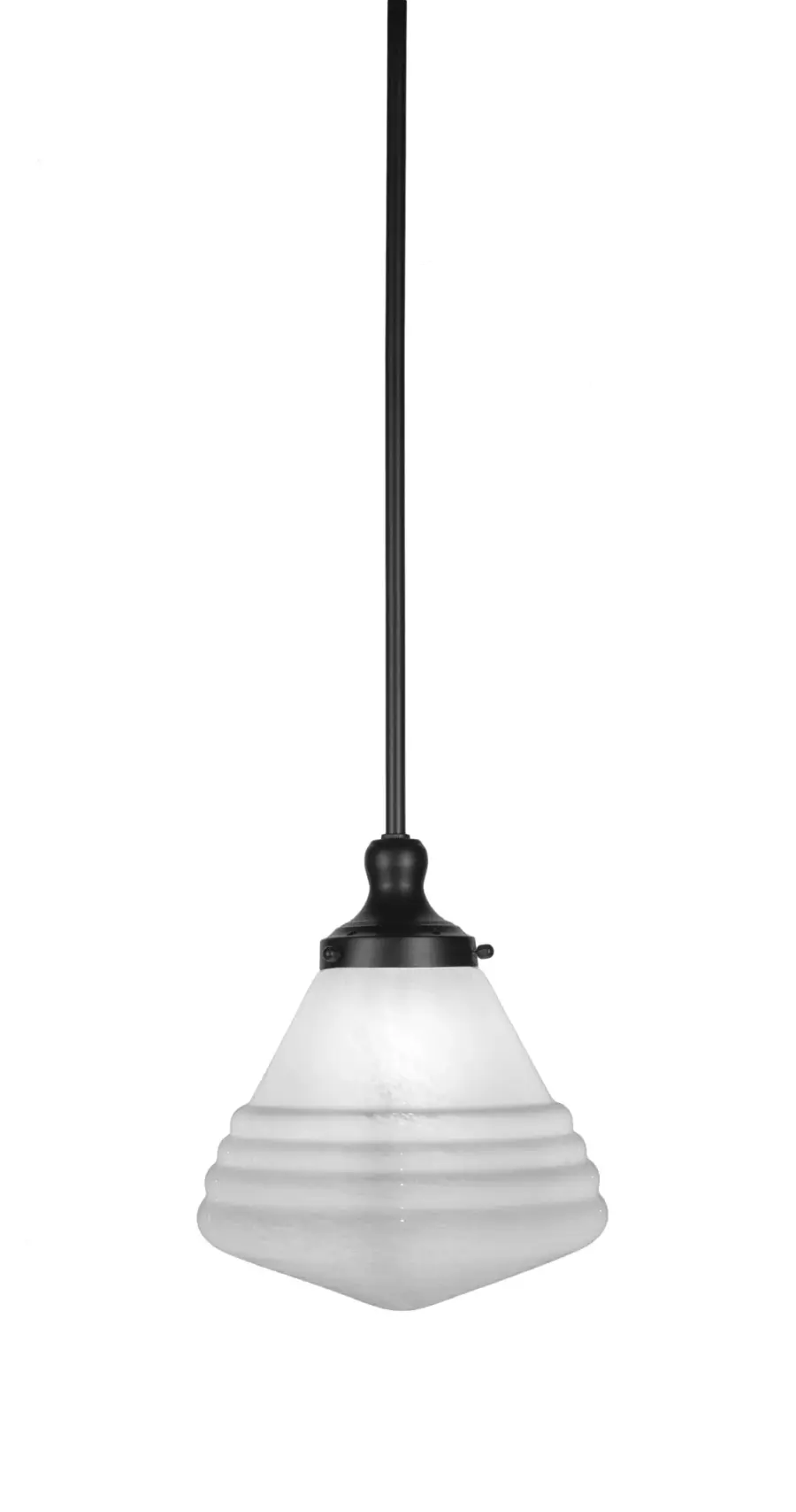 Juno One Light Pendant in Matte Black with White Marble Glass