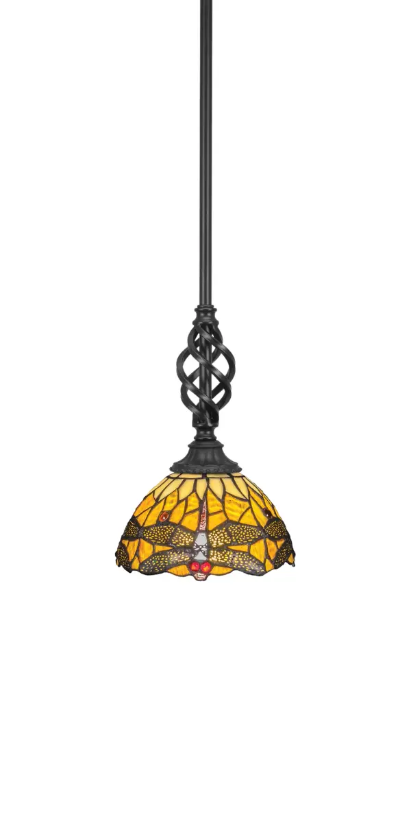 Elegante Stem Hung Mini Pendant with Amber Dragonfly Art Glass - Image 1