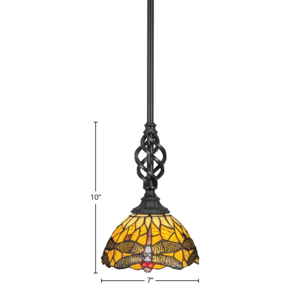Elegante Stem Hung Mini Pendant with Amber Dragonfly Art Glass - Image 2