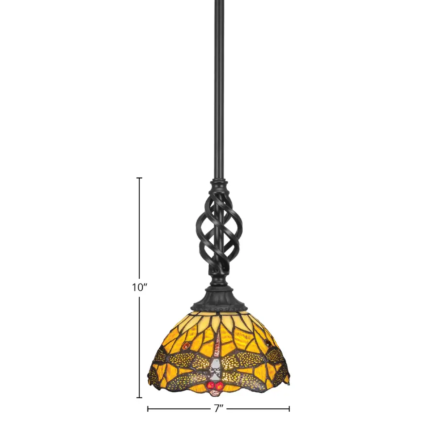 Elegante Stem Hung Mini Pendant with Amber Dragonfly Art Glass - Image 2