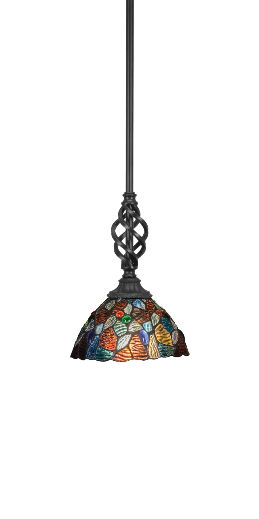 Elegante Stem Hung Mini Pendant with Blue Mosaic Glass - Image 1