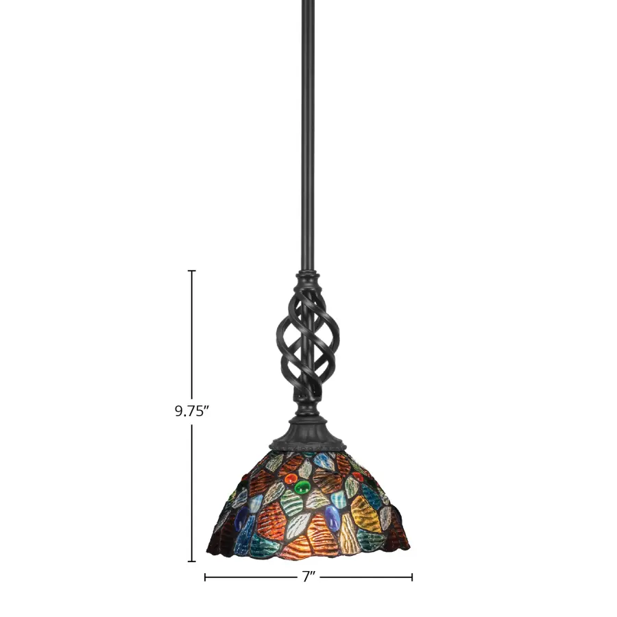 Elegante Stem Hung Mini Pendant with Blue Mosaic Glass - Image 2