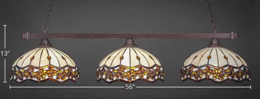 Square 3 Light Island Bar in Dark Granite with Roman Jewel Art Glass - Image 2
