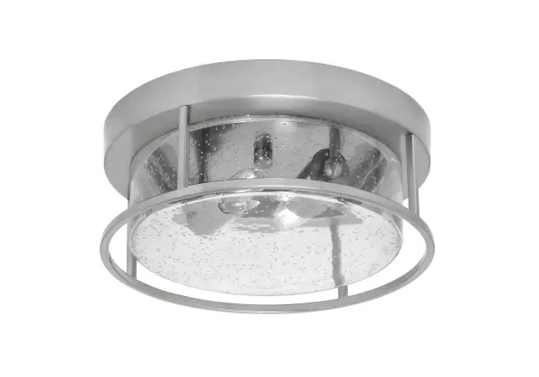 This 12-inch flush mount combines contemporary styling with functional lighting. The brushed nickel finish and clear bubble glass shade create visual interest while providing practical illumination for smaller spaces.