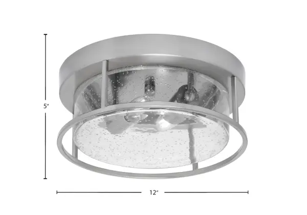 This 12-inch flush mount combines contemporary styling with functional lighting. The brushed nickel finish and clear bubble glass shade create visual interest while providing practical illumination for smaller spaces. - alternate view