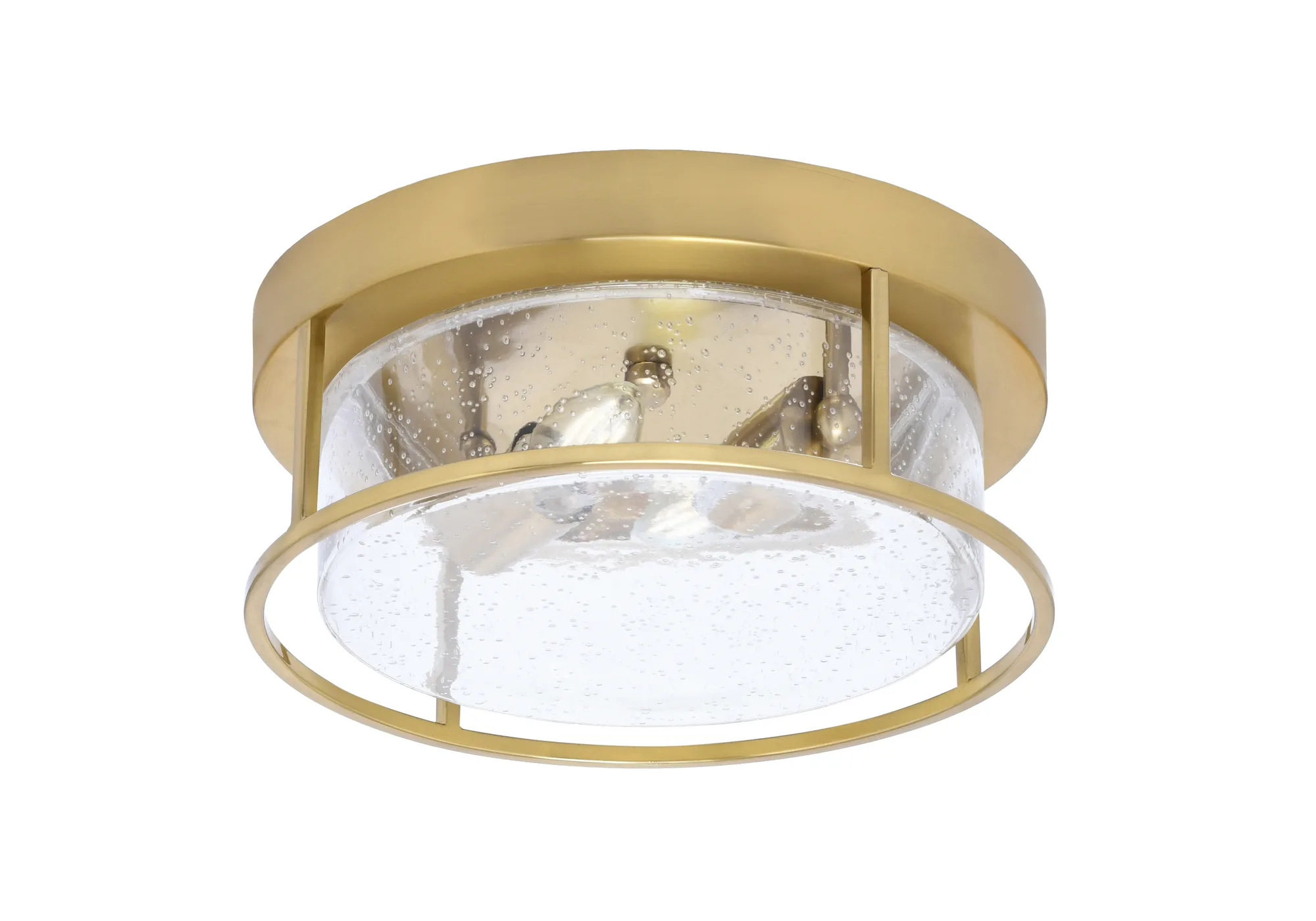 12" Clear Bubble Glass Flush Mount in New Age Brass