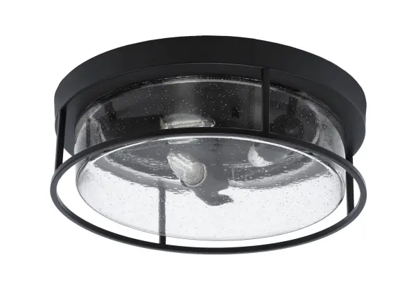This 16-inch flush mount combines contemporary style with functional design. The matte black finish and clear bubble glass create visual interest while providing bright, even illumination for compact spaces.