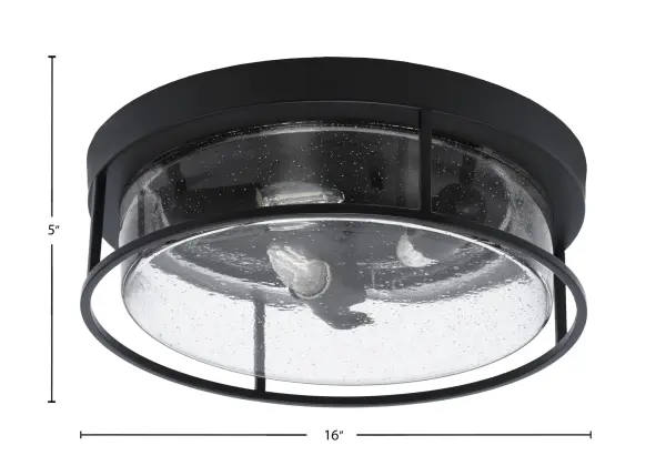 This 16-inch flush mount combines contemporary style with functional design. The matte black finish and clear bubble glass create visual interest while providing bright, even illumination for compact spaces. - alternate view