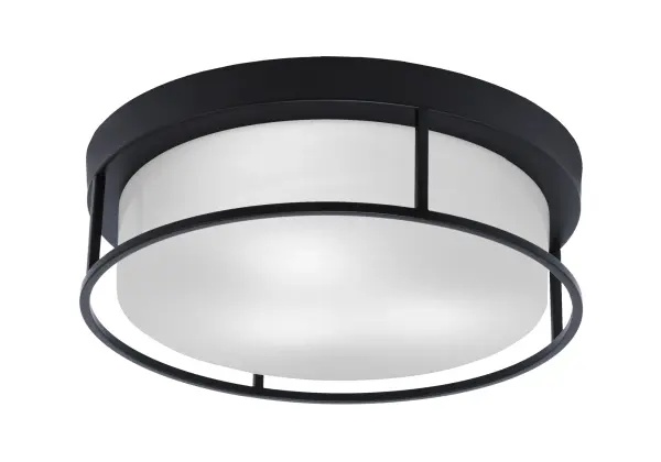 This 16-inch flush mount combines modern matte black styling with sophisticated white marble glass for soft, even illumination. Perfect for rooms with standard ceiling heights where a low-profile fixture is needed.