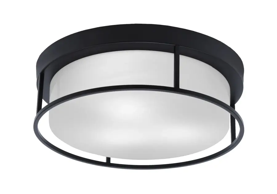 16" Flush Mount with White Marble Glass - Matte Black - Image 1