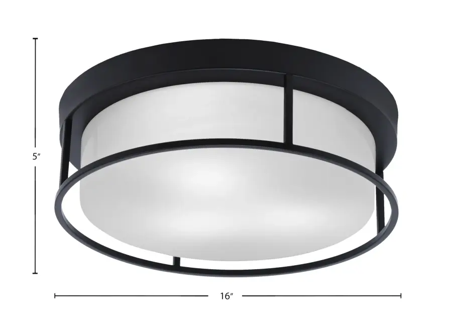 16" Flush Mount with White Marble Glass - Matte Black - Image 2