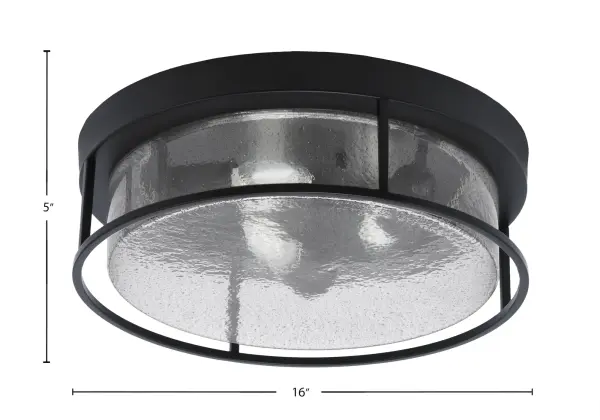 This 16-inch flush mount combines a modern matte black finish with unique smoke bubble glass for a sophisticated look. Perfect for low-ceiling spaces, it provides ample illumination while adding contemporary style. - alternate view