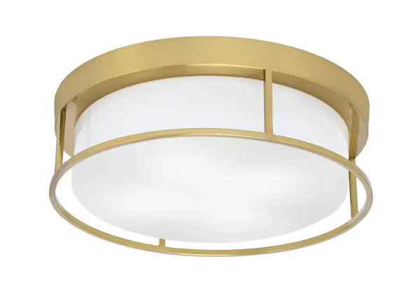 This 16" flush mount combines warm New Age Brass with sophisticated white marble glass for a refined, contemporary look. Perfect for low-ceiling spaces, it provides ample illumination while maintaining a sleek profile.