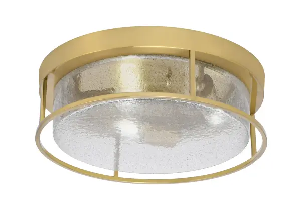 This 16" flush mount combines warm New Age Brass finish with unique Smoke Bubble Glass for ambient lighting. Perfect for low-ceiling spaces, it offers modern elegance with a soft, diffused glow.