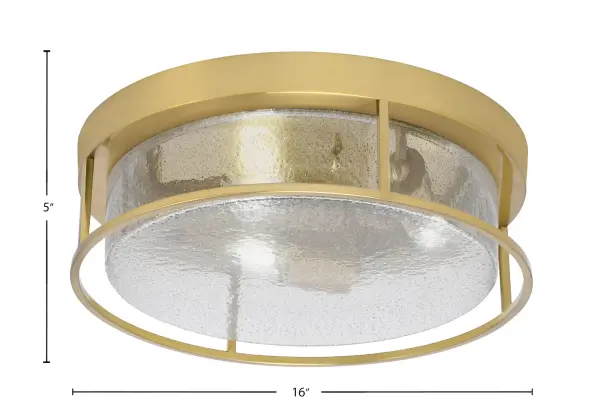 This 16" flush mount combines warm New Age Brass finish with unique Smoke Bubble Glass for ambient lighting. Perfect for low-ceiling spaces, it offers modern elegance with a soft, diffused glow. - alternate view