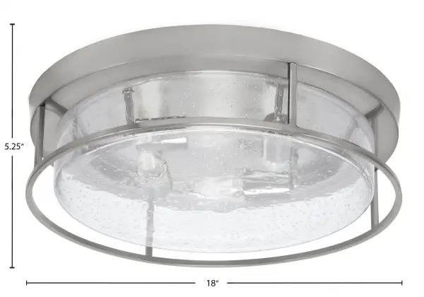 This 18-inch flush mount combines contemporary styling with unique bubble glass for textured illumination. The brushed nickel finish and 4-light configuration provide ample brightness for medium-sized spaces. - alternate view