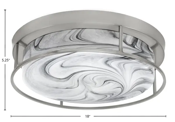 This 18" flush mount combines refined brushed nickel with luxurious onyx swirl glass, creating warm ambient lighting perfect for contemporary and transitional spaces. ETL listed and dimmable for versatile lighting control. - alternate view