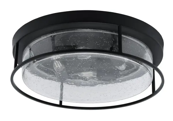 This 18-inch flush mount combines contemporary matte black styling with unique clear bubble glass for a striking visual effect. The four-bulb configuration provides ample illumination while the textured glass creates captivating light patterns. Perfect for spaces with standard ceiling heights where style meets function.
