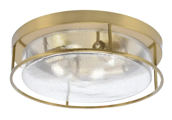 This 18-inch flush mount combines contemporary brass styling with unique smoke bubble glass for ambient lighting. Perfect for low-ceiling spaces requiring both function and style with its compact 5.25-inch profile.