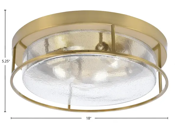 This 18-inch flush mount combines contemporary brass styling with unique smoke bubble glass for ambient lighting. Perfect for low-ceiling spaces requiring both function and style with its compact 5.25-inch profile. - alternate view