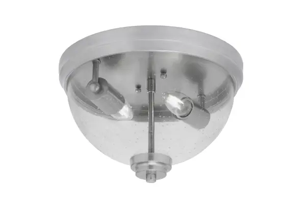 This 12-inch flush mount combines sleek brushed nickel with playful bubble glass for a contemporary look. Perfect for low-ceiling spaces, it provides bright, diffused lighting with modern elegance.