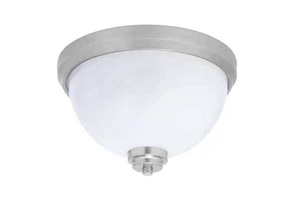 This 12-inch flush mount combines timeless elegance with modern functionality. The brushed nickel finish and white marble glass create a refined look that complements various décor styles while providing soft, diffused lighting.