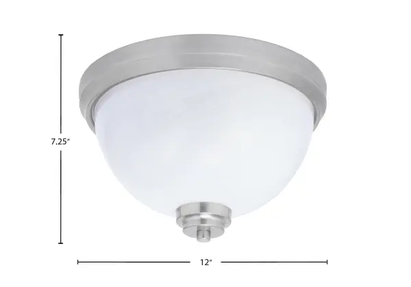 This 12-inch flush mount combines timeless elegance with modern functionality. The brushed nickel finish and white marble glass create a refined look that complements various décor styles while providing soft, diffused lighting. - alternate view