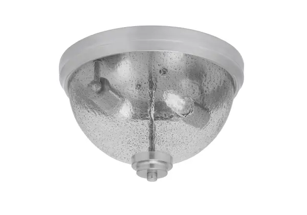 This 12-inch flush mount combines modern brushed nickel finish with unique smoke bubble glass for sophisticated ambient lighting. Perfect for low-ceiling spaces requiring style and function.