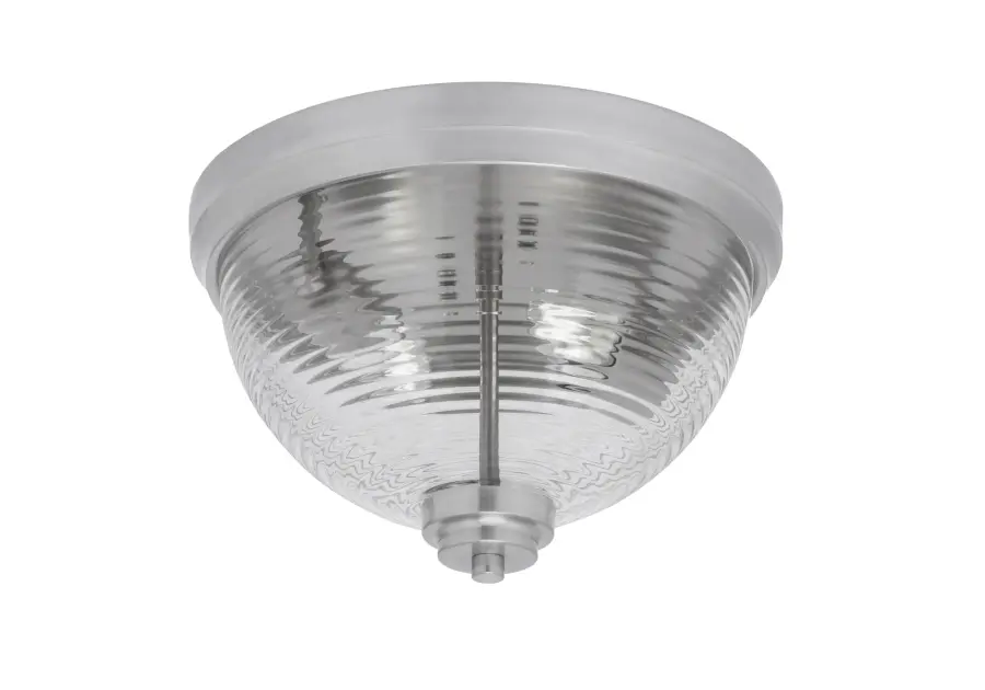 12" Clear Ribbed Glass Flush Mount in Brushed Nickel - Image 1