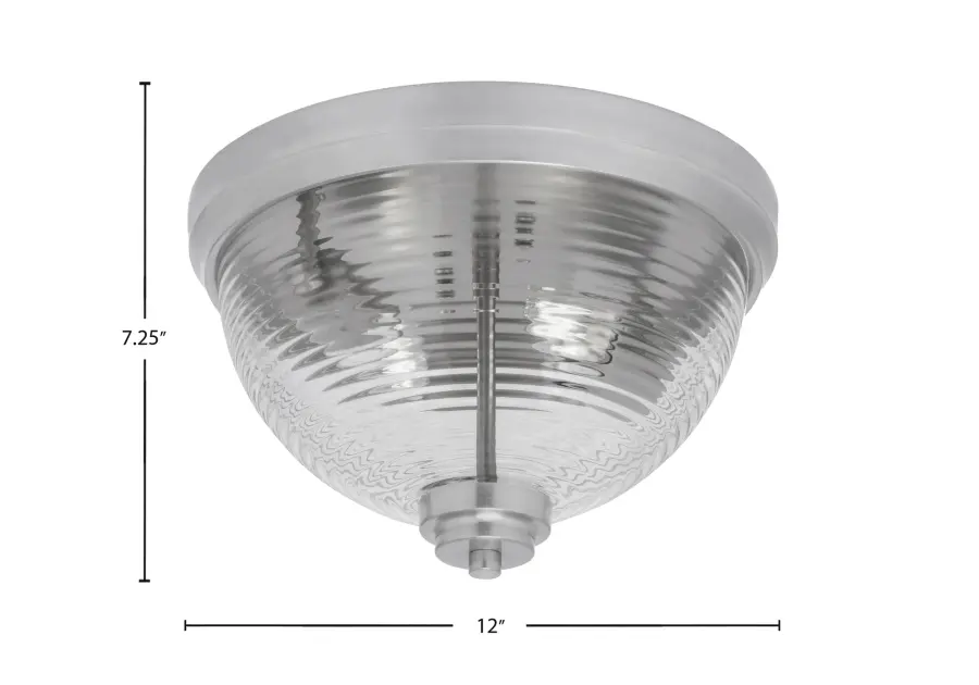 12" Clear Ribbed Glass Flush Mount in Brushed Nickel - Image 2