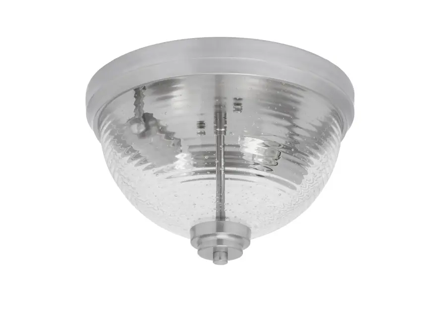 Toltec Lighting Brushed Nickel Flush Mount with Ribbed Clear Bubble Glass - Image 1
