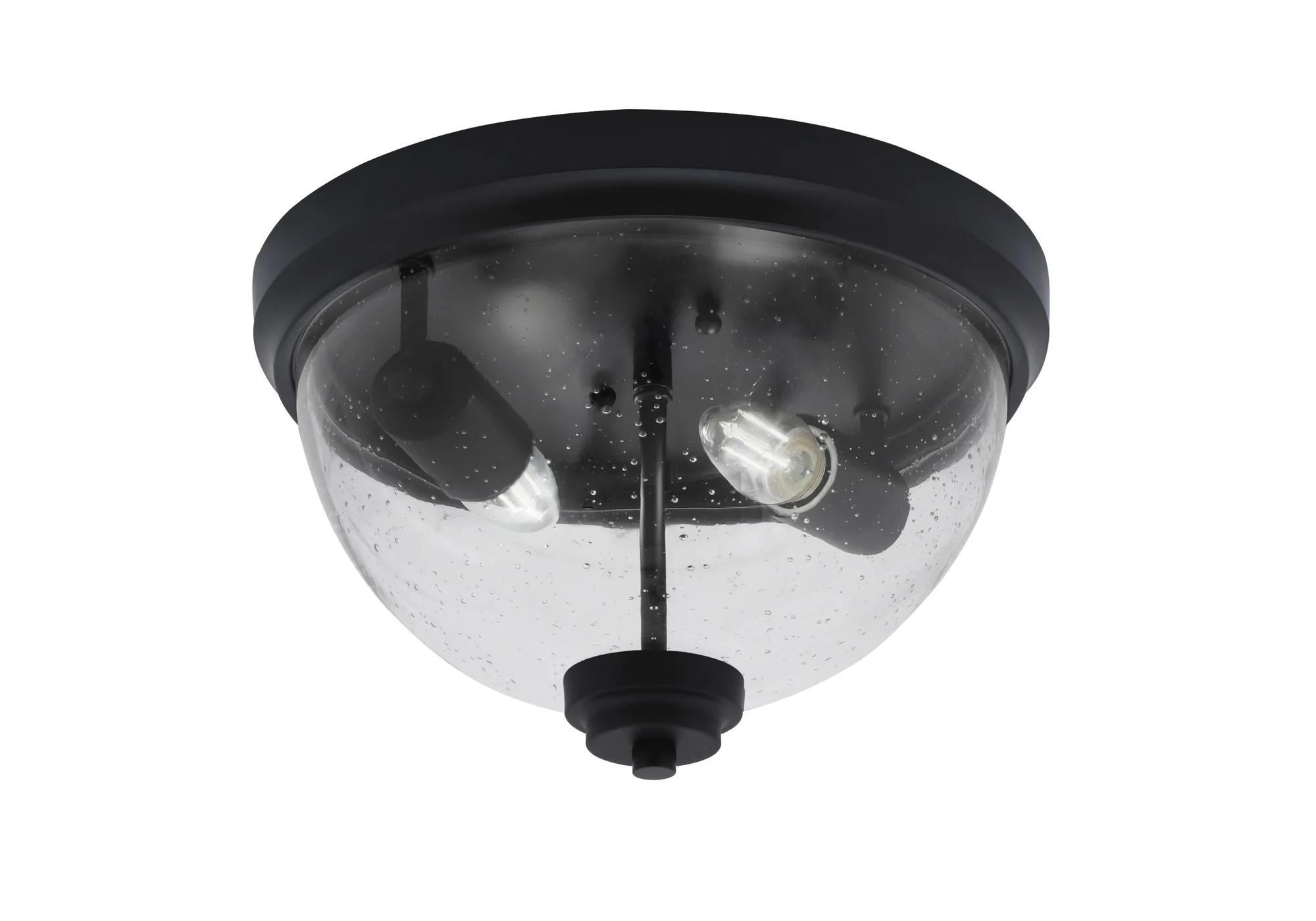 12" Clear Bubble Glass Flush Mount in Matte Black