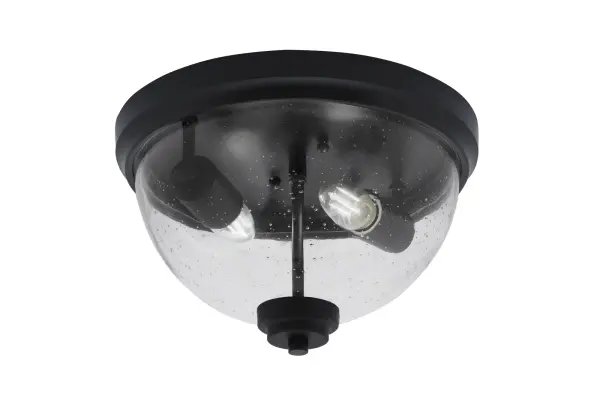 This 12-inch flush mount combines sleek matte black finish with unique bubble glass for a contemporary look. Perfect for low-ceiling spaces, it provides bright, diffused lighting with modern industrial appeal.