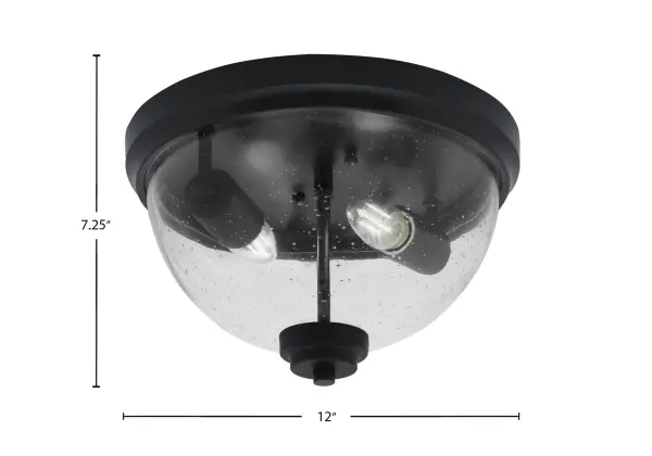 This 12-inch flush mount combines sleek matte black finish with unique bubble glass for a contemporary look. Perfect for low-ceiling spaces, it provides bright, diffused lighting with modern industrial appeal. - alternate view