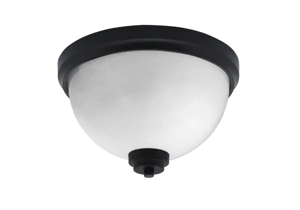 This 12-inch flush mount combines a sleek matte black finish with elegant white marble glass for soft, diffused lighting. Perfect for low-ceiling spaces, it delivers modern style with warm ambiance.