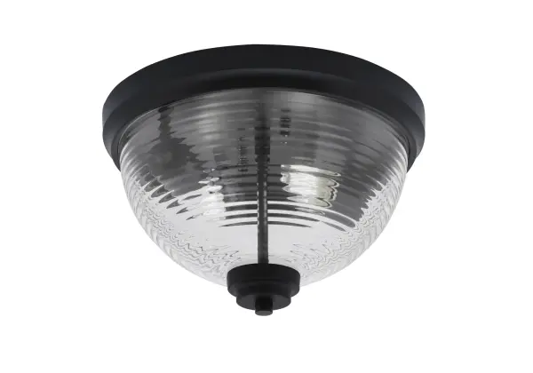This 12-inch flush mount combines contemporary matte black styling with textured ribbed glass for a sophisticated lighting solution. Perfect for spaces with lower ceilings, it provides bright, diffused illumination while adding visual interest through its distinctive glass pattern.