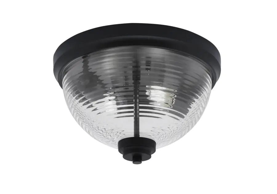 12" Clear Ribbed Glass Flush Mount in Matte Black - Image 1