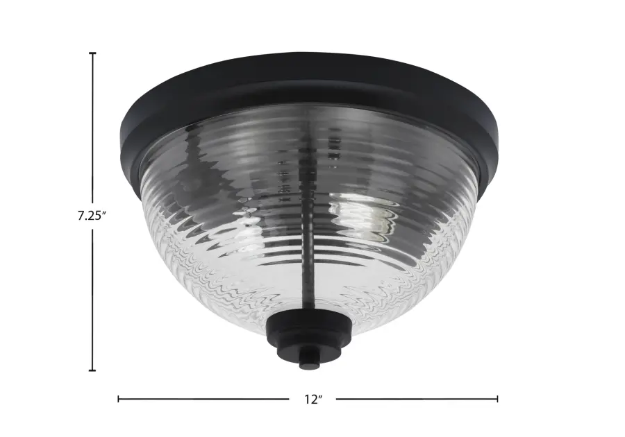 12" Clear Ribbed Glass Flush Mount in Matte Black - Image 2