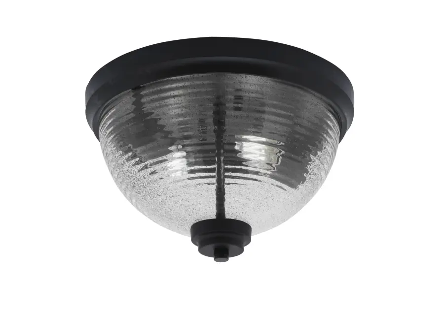 12" Smoke Ribbed Glass Flush Mount in Matte Black - Image 1