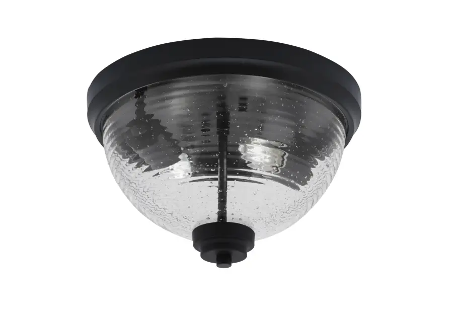 12" Ribbed Clear Bubble Glass Flush Mount in Matte Black - Image 1