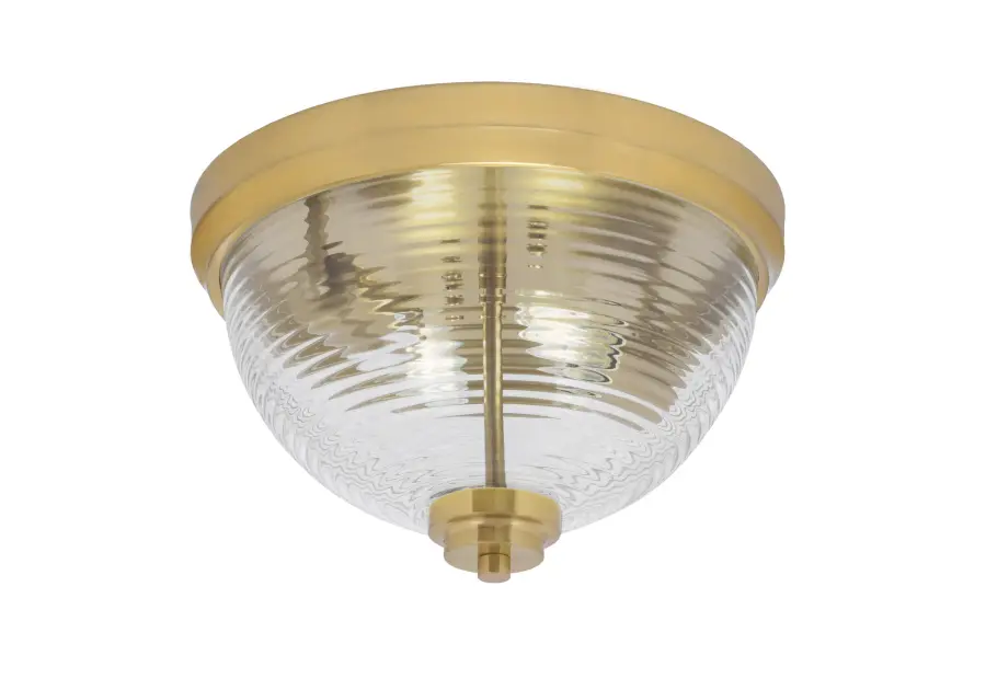 12" Clear Ribbed Glass Flush Mount in New Age Brass - Image 1