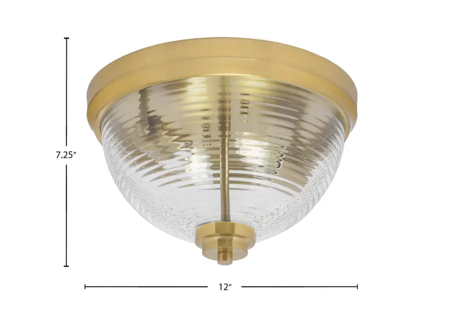 12" Clear Ribbed Glass Flush Mount in New Age Brass - Image 2