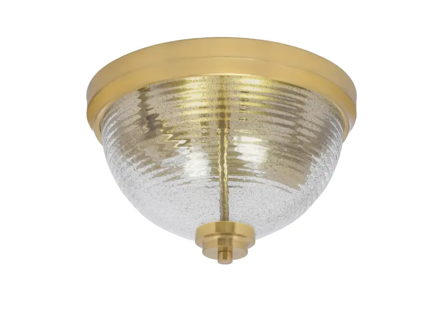 12" Smoke Ribbed Glass Flush Mount in New Age Brass - Image 1