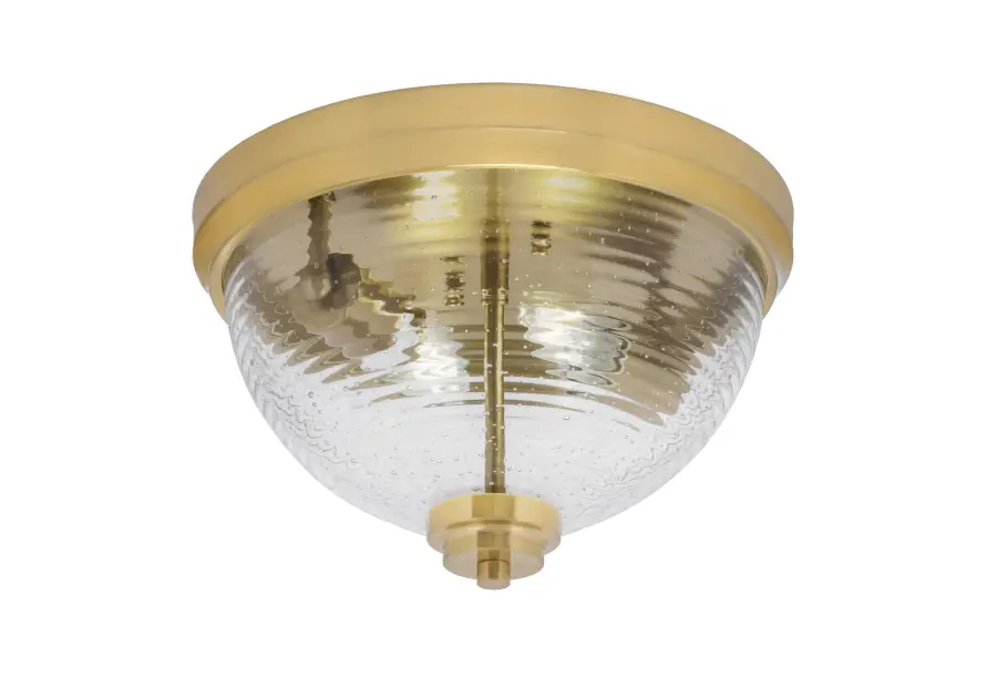 12" Ribbed Clear Bubble Glass Flush Mount in New Age Brass - Image 1