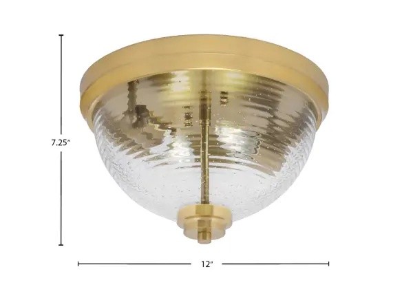 This 12-inch flush mount combines contemporary style with classic brass warmth. The ribbed clear bubble glass creates visual interest while providing bright, diffused light perfect for smaller spaces. - alternate view