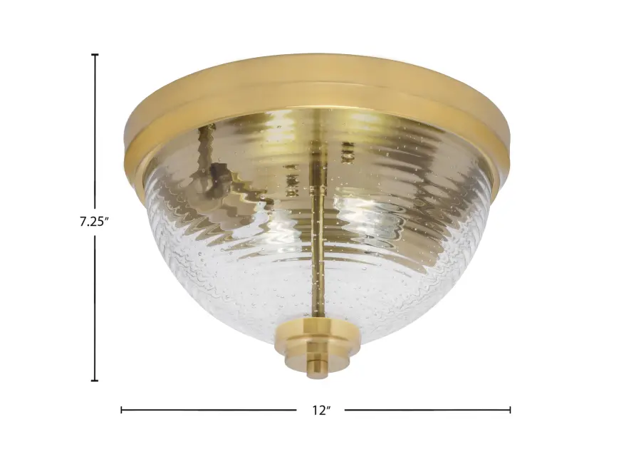 12" Ribbed Clear Bubble Glass Flush Mount in New Age Brass - Image 2