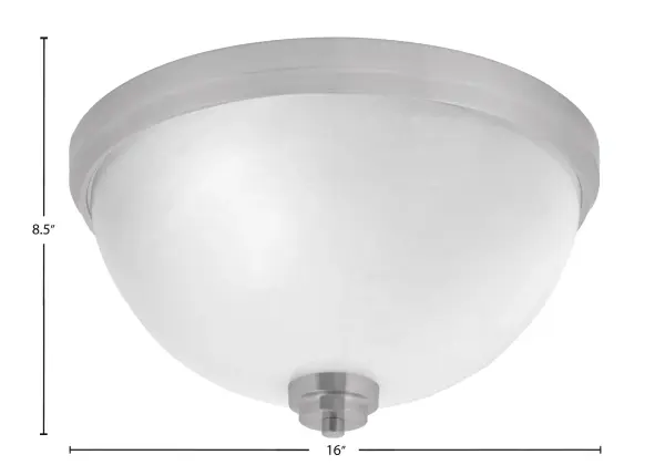 This 16-inch flush mount combines brushed nickel elegance with white marble glass for soft, ambient lighting. Perfect for low-ceiling spaces, it offers modern sophistication with transitional versatility. - alternate view