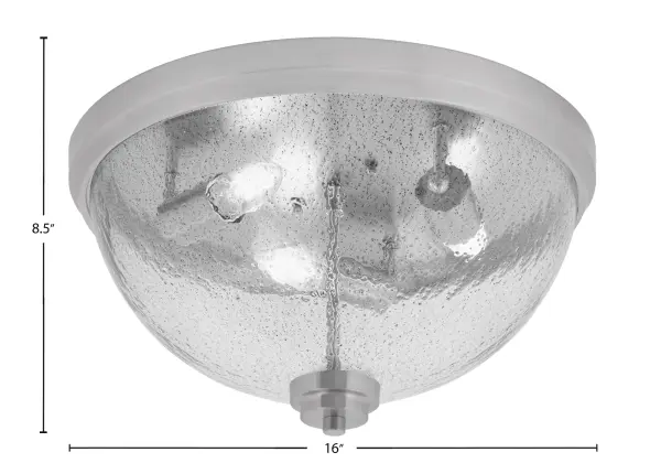 This 16" flush mount combines a sleek brushed nickel finish with distinctive smoke bubble glass for a contemporary look. Perfect for medium-sized rooms with standard ceilings, it provides warm ambient lighting while adding visual interest. - alternate view