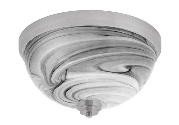 This 16-inch flush mount combines brushed nickel elegance with beautiful onyx swirl glass that softens light beautifully. Perfect for rooms with standard ceiling heights, it provides warm ambient lighting while maintaining a low profile.